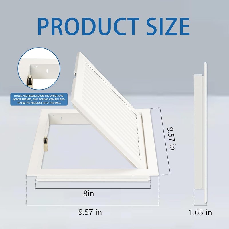 Crezone 9.5 x 9.5 inch - Access Doors - Access Panel for Drywall with Push-Button Switch - Access Panel with Vent - Aluminum Alloy - White - Good Ventilation - Inside Dimensions: 8 x 8 inch - Image 2